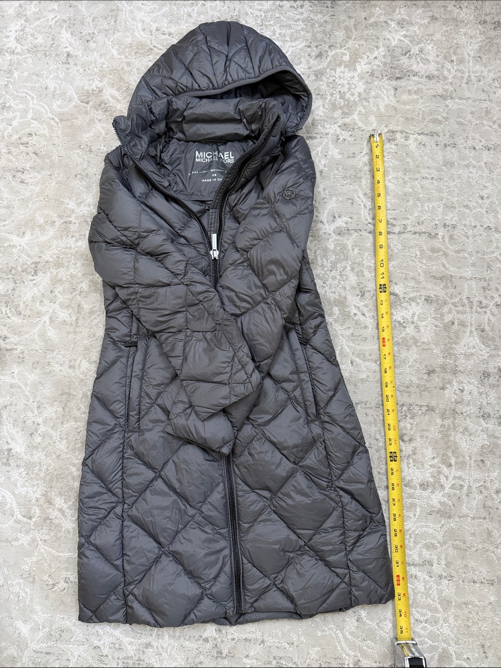 Michael Kors grey Quilted Hooded Long Puffer Coat